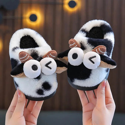 2024 New Style Children's Cotton Slippers Indoor Home Use Fall/Winter Anti-Slip Cute Little Cow Slippers Outer Wear PVC Material