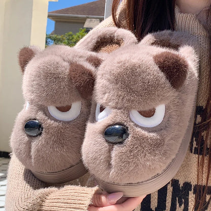 Women's Cute Cartoon Dog House Slippers Warm Thick Sole Non Slip Cotton Shoes Woman Autumn Winter Fluffy Comfort Plush Slippers