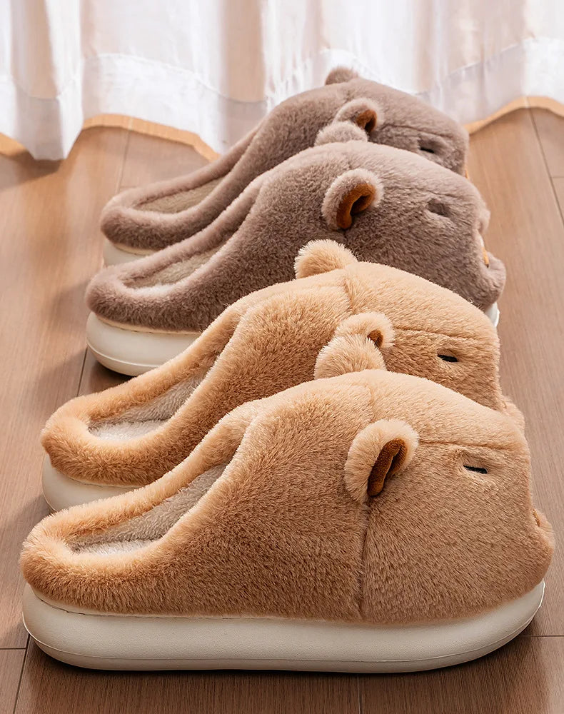 Capybara Cotton Slippers for Women Winter Fashion Platform Indoor Home Shoes Man Warm Plush Non Slip Cotton Floor Shoes Couples