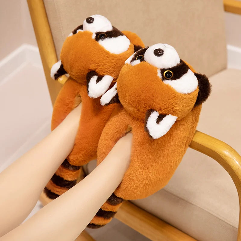 Cute Red Panda Fox Shoes Women Men Winter Slippers Warm Plush Soft Sole Girls Indoor Home Floor Slipper Women Cartoon Footwear
