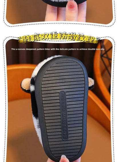 2024 New Style Children's Cotton Slippers Indoor Home Use Fall/Winter Anti-Slip Cute Little Cow Slippers Outer Wear PVC Material