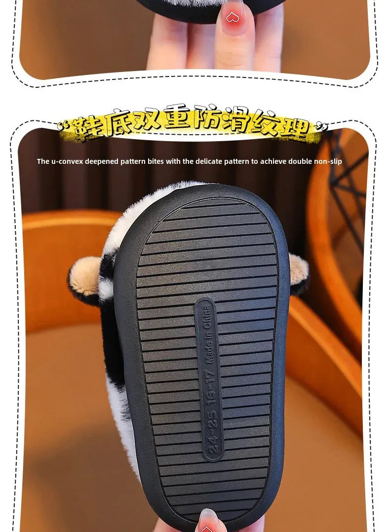 2024 New Style Children's Cotton Slippers Indoor Home Use Fall/Winter Anti-Slip Cute Little Cow Slippers Outer Wear PVC Material