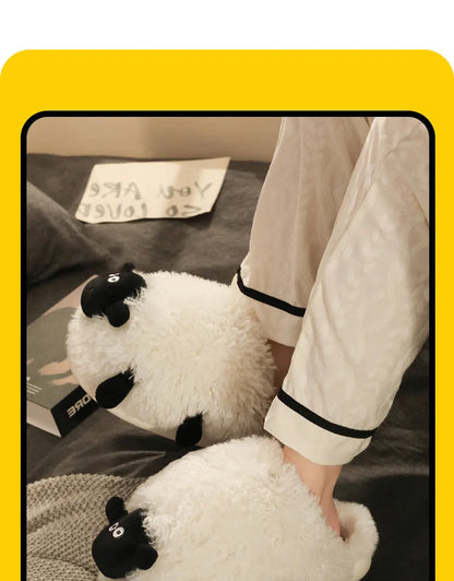 Ladies Fall Fluffy Slipper Women White Sheep Animal flip flops Winter Warm Cartoon Kawaii Soft Plush Indoor Home Shoes Gift