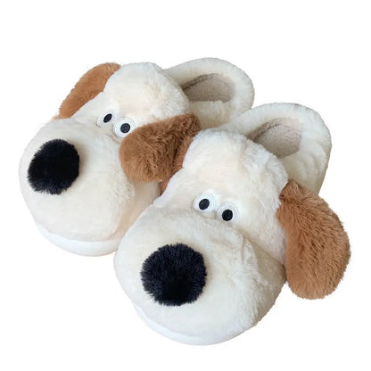 Women Home Soft Sole Cotton Slippers Cartoon Cute Dog Fluffy Slippers Female Winter Slides Ladies Plush Indoor Flats Flip Flops