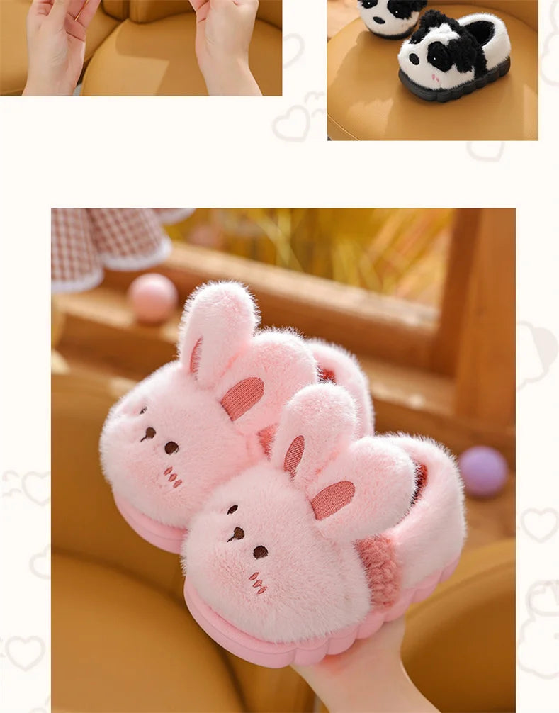 New Children's Cartoon Animals Wrap Plush Slippers Soft Sole Non-slip Winter Warm Baby Boys Girls Indoor Home Cotton Shoes