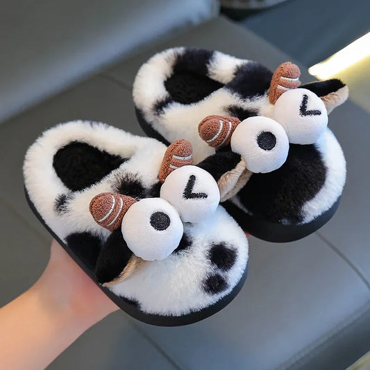 2024 New Style Children's Cotton Slippers Indoor Home Use Fall/Winter Anti-Slip Cute Little Cow Slippers Outer Wear PVC Material