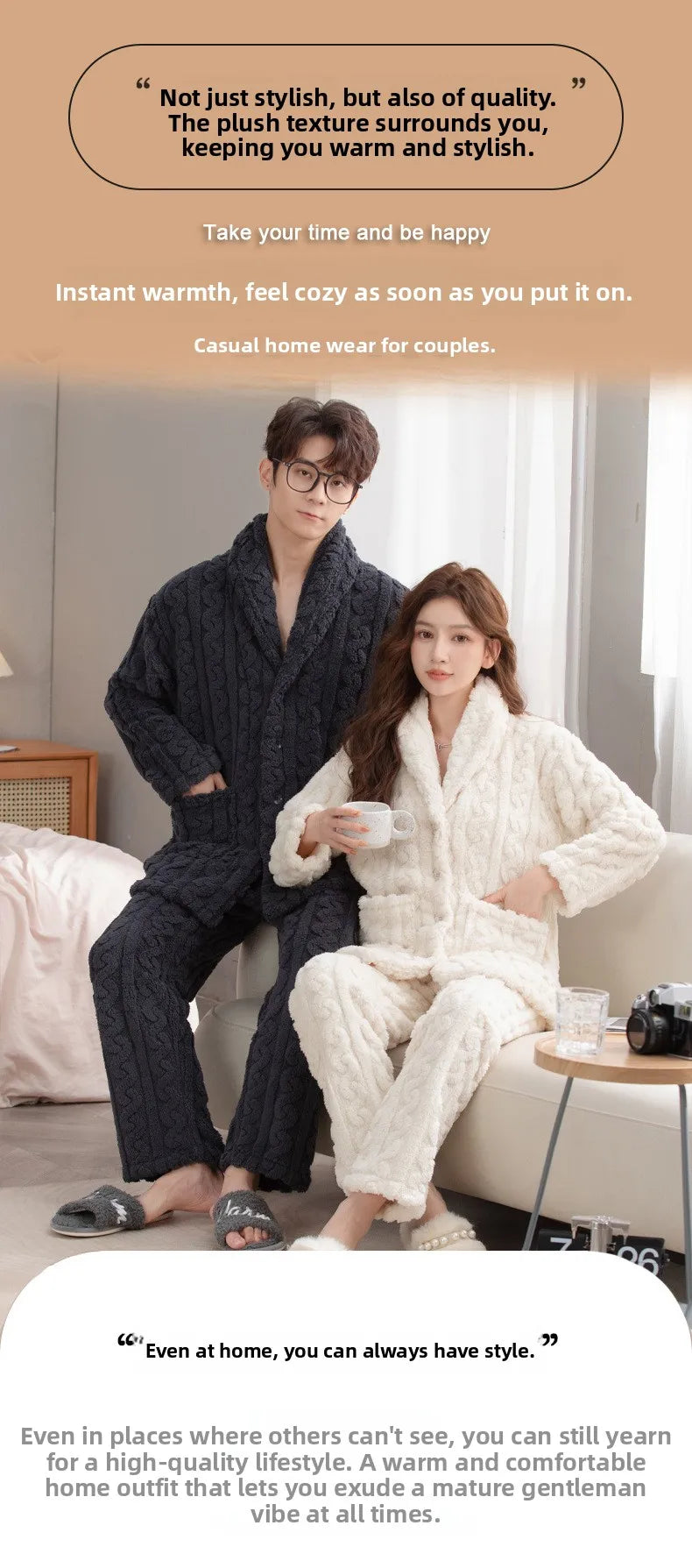 Thickened Coral Fleece Flannel Pajamas Set for Men And Women Home Clothes Comfortable Long Sleeve Sleepwear Winter Autumn