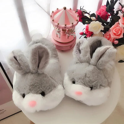 Thickened Plush Home Slippers for Men And Women Cute Rabbit Design Indoor Couples Cotton Slippers with Heel Indoor Shoes