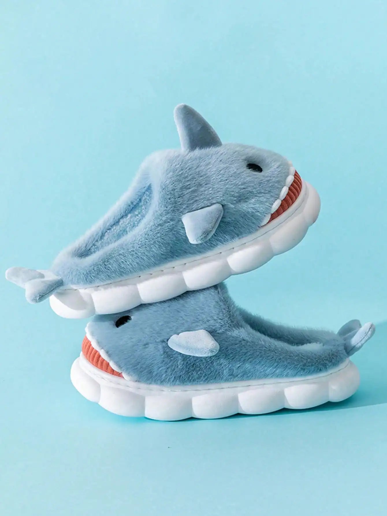 Men's Home Slippers Autumn and Winter New Interesting Cartoon Shark Plaid Cotton Slippers