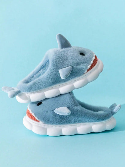 Men's Home Slippers Autumn and Winter New Interesting Cartoon Shark Plaid Cotton Slippers