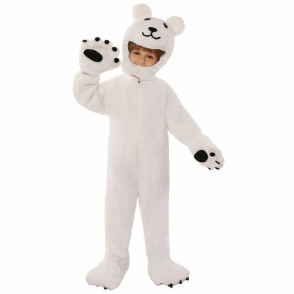 4-11Y Child Kids White Polar Bear Costume Jumpsuit for Boys Girls Unisex Animal Themed Party Cosplay Furry Fleece