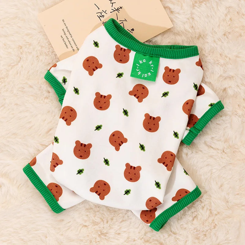 Striped Pet Dog Jumpsuit Spring Autumn Medium Small Dog Clothes Cute Bear Pattern Pet Pajamas Kitten Puppy Sweatshirt Dog Coat