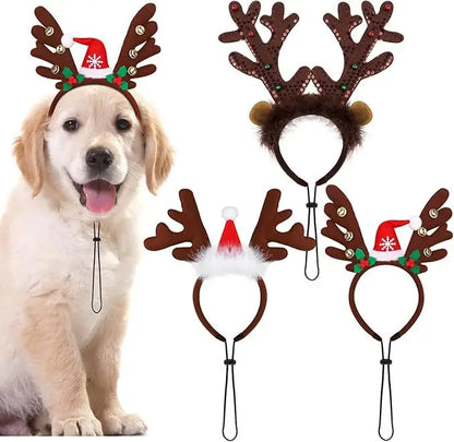 Christmas Pet Headband Reindeer Antlers for Dogs Cats Adjustable Festival Party Headband Small Medium Large Pets Accessories