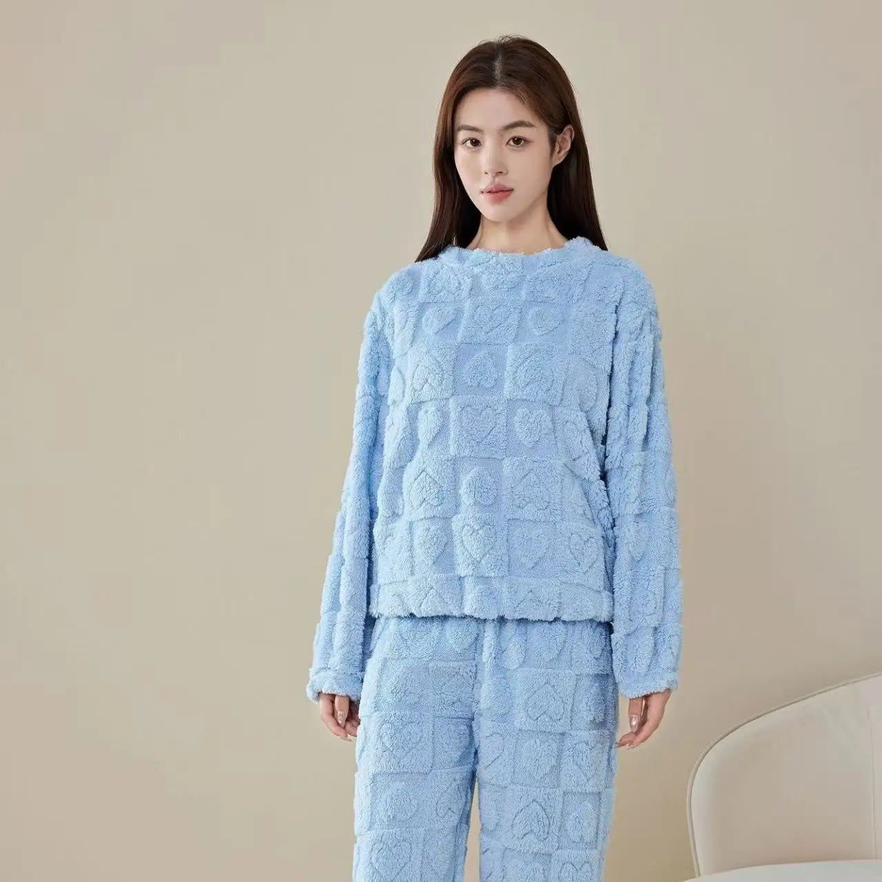 Women's Coral Fleece Sleepwear Loose Thick Home Clothes Autumn Winter New Style Warm Heart Set Outdoor Wear Fairy Style