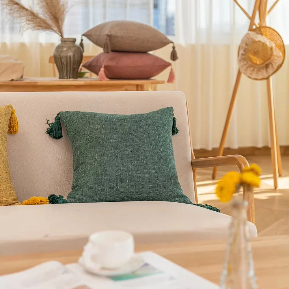 1/2Pcs Spring Throw Pillow Covers Linen Optic Sofa Tassel Pillow Cushion Cover Boho Gift Farmhouse Pillowcase Party Home Decor