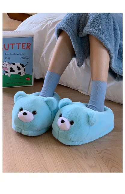 2025 Women's Home Slippers Sweet Fluffy Rainbow Bear Lady slippers indoor Anti slip lightweight keep warm Winter House Shoes 44