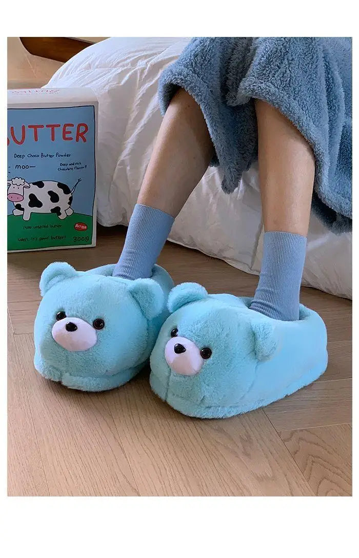 2025 Women's Home Slippers Sweet Fluffy Rainbow Bear Lady slippers indoor Anti slip lightweight keep warm Winter House Shoes 44