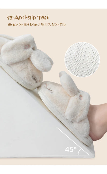 Women Winter Home Slippers Non-Slip Soft Warm House Shoes Men Ladies Indoor Bedroom Couples Cartoon Rabbit Bear Floor Slides