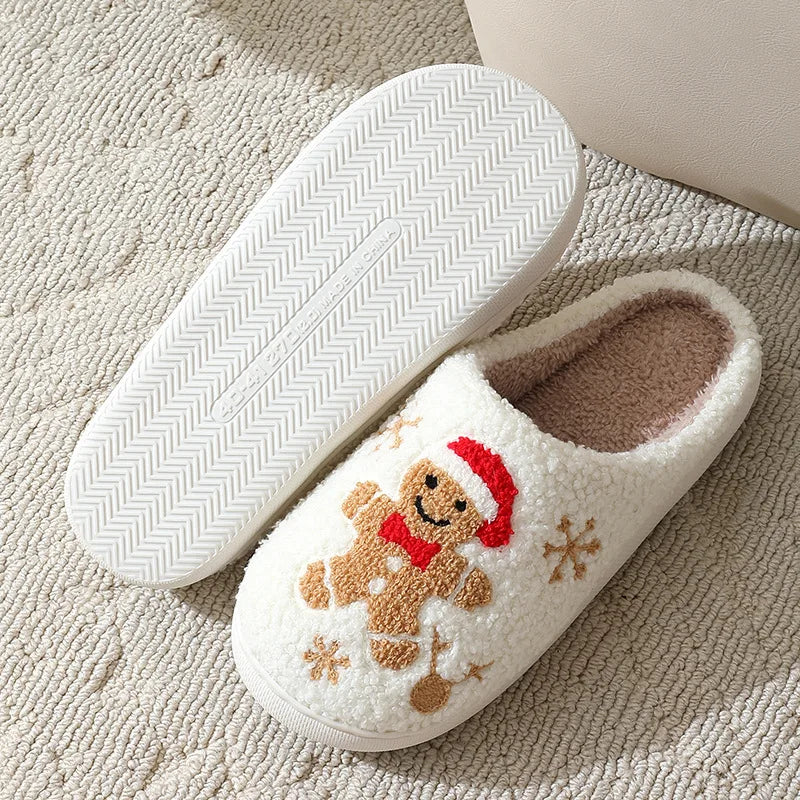 Christmas Slippers Women's Men Home Bedroom Shoes Winter Men's Female Indoor Plush Soft Fluffy Living Room Floor Flip Flops