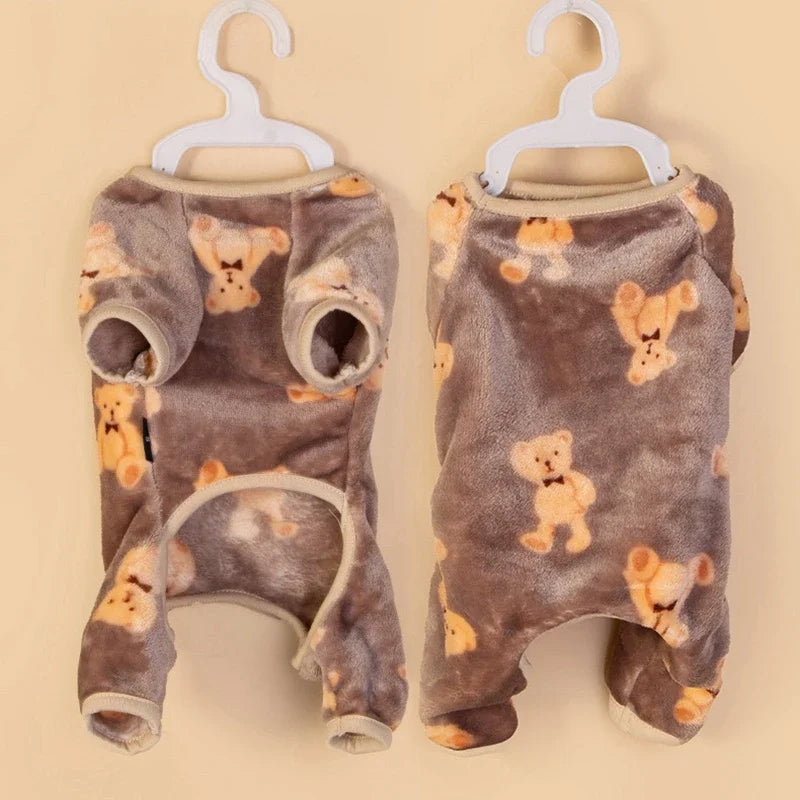 Adorable Bear Print Pet Onesie Sweater Soft Flannel Four-Legged Suit for Dogs And Cats Autumn Winter Pet Clothing