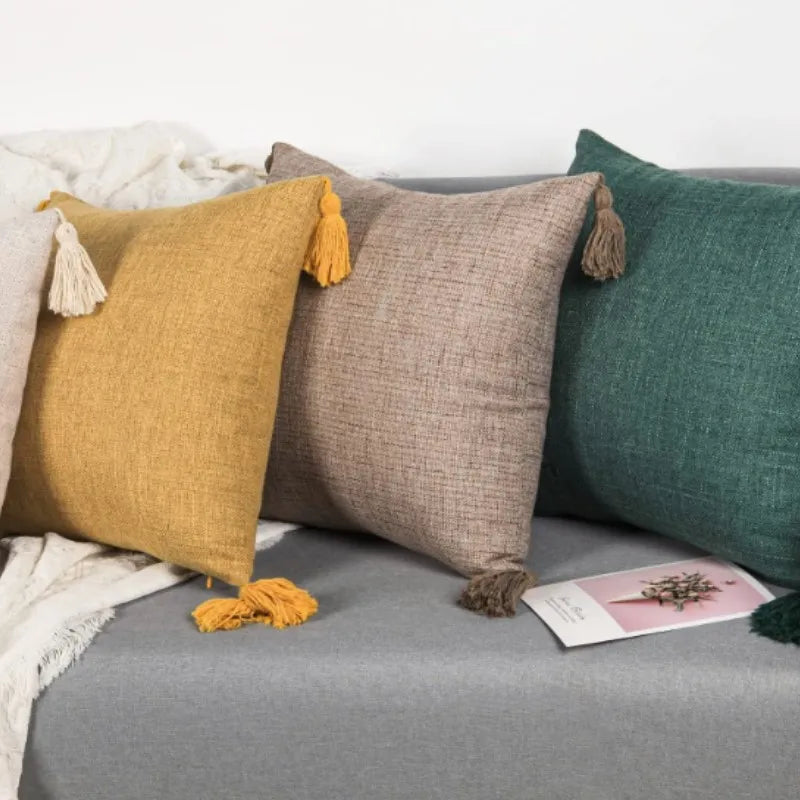 1/2Pcs Spring Throw Pillow Covers Linen Optic Sofa Tassel Pillow Cushion Cover Boho Gift Farmhouse Pillowcase Party Home Decor