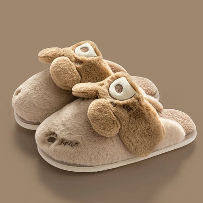 Women Winter Home Slippers Non-Slip Soft Warm House Shoes Men Ladies Indoor Bedroom Couples Cartoon Rabbit Bear Floor Slides