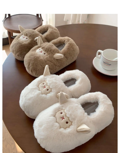 Gacimy Winter Plush Slippers For Women Cute Milk Cow Fluffy Cotton Shoes Girls Fashion Cartoon Indoor Warm Comfortable Slippers