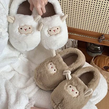 Women's Cotton Slippers Winter Home Indoor Plush Warm Anti-slip Thick Bottom Outdoor Cute Full Cover Heel Cotton Shoes