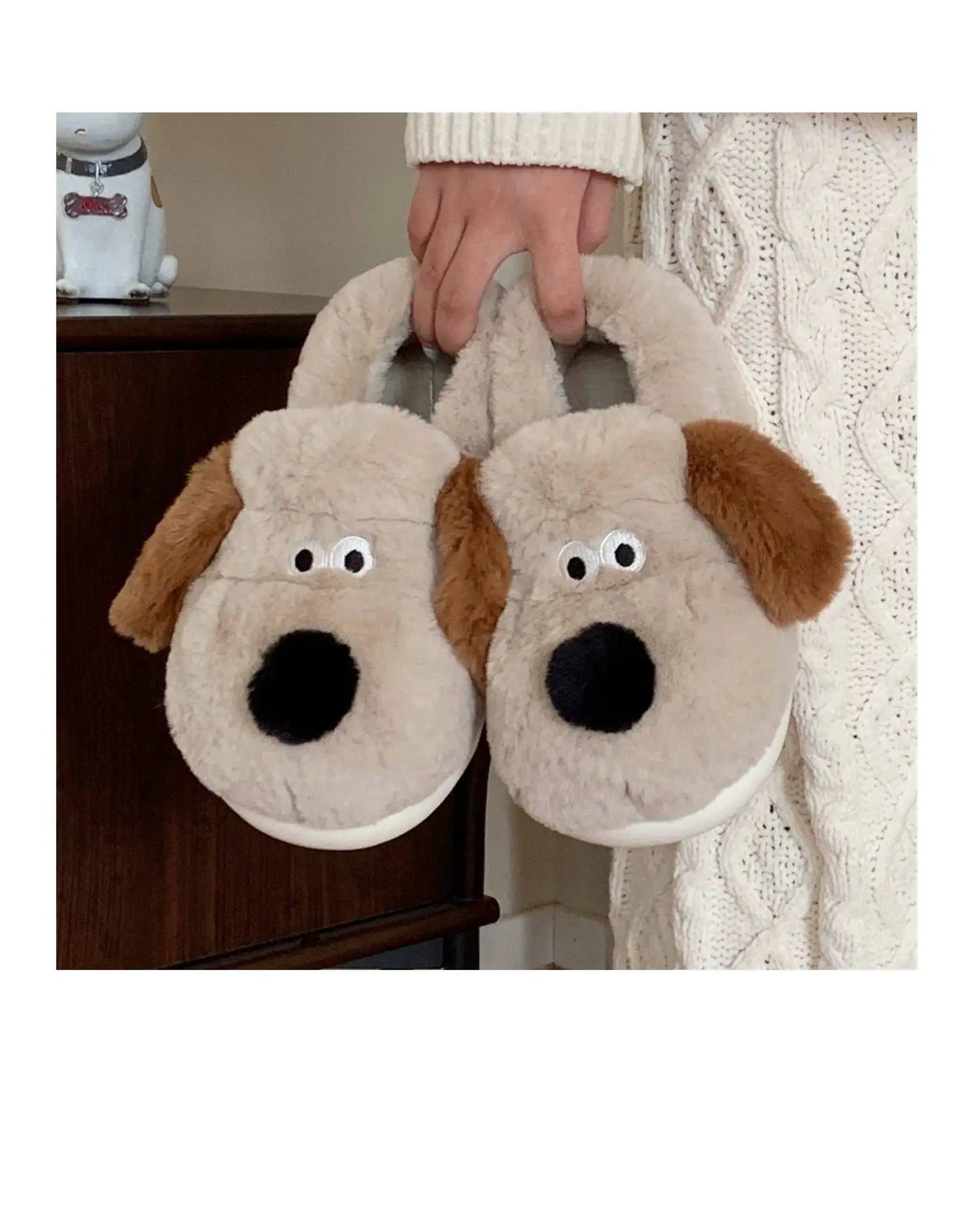 Women Home Soft Sole Cotton Slippers Cartoon Cute Dog Fluffy Slippers Female Winter Slides Ladies Plush Indoor Flats Flip Flops