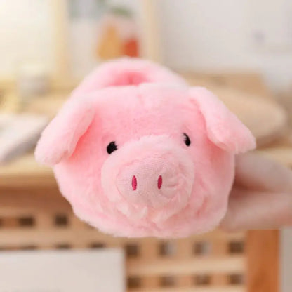 Cute Cartoon Pig Winter Warm Shoes Women Heel Cover Home Floor Slippers Soft Fur Indoor Fluffy House Bedroom Slides For Girls