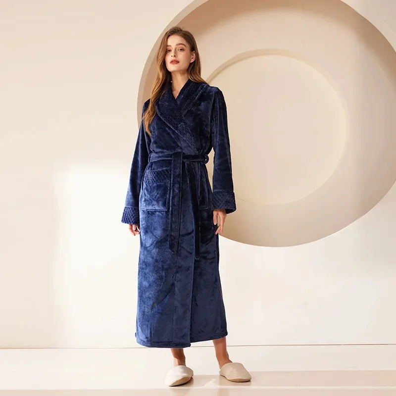 Couple's Oversize Plush Robe Coral Fleece Sleepwear Autumn Winter Home Comfortable Bathrobe for Men And Women