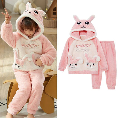 Winter Kids Fleece Pajamas Panda Children Clothing Sets Thick Hooded Pijamas for 4 6 8 12 Years Animal Cartoon Warm Home Clothes