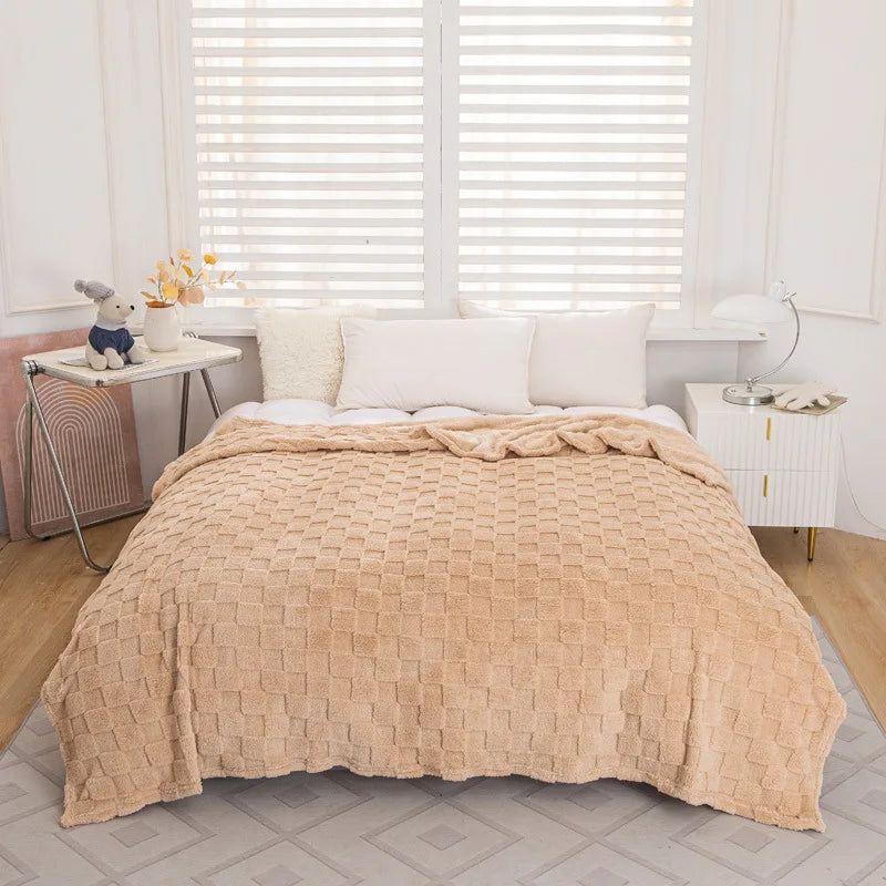 Plaid waffle jacquard 4 saisons — Texture naturelle & chaleur modulable