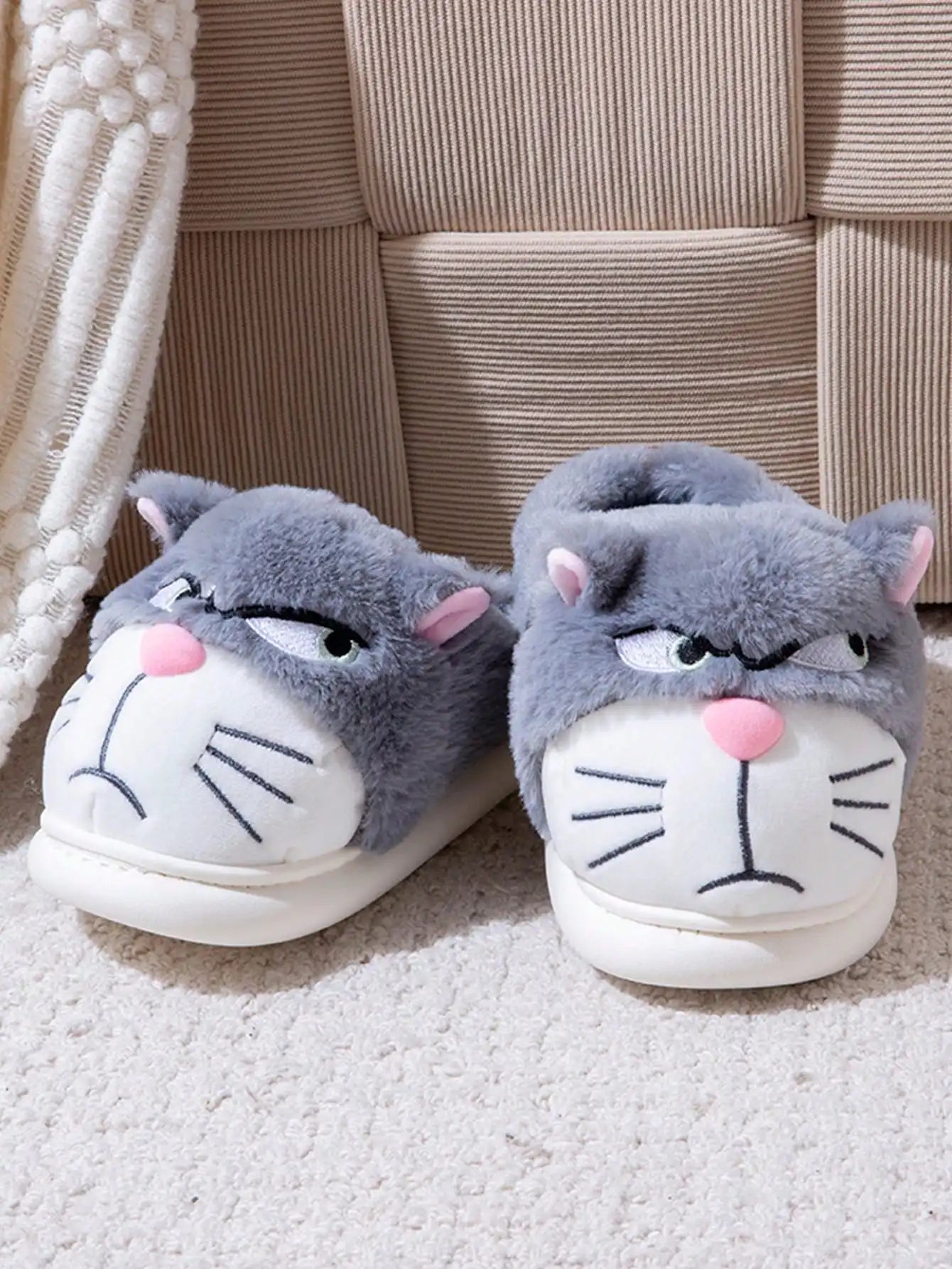 Men's Home Slippers New Cotton Slippers Couple Winter New Cute Cat Home Warm, Comfortable, Breathable Thick Bottom Thick Cotton