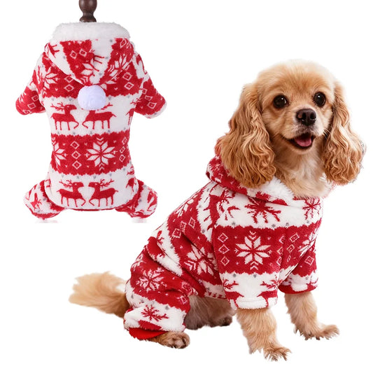 Winter Dog Christmas Jumpsuit Clothes Warm Plush Pet Pajamas for Small Medium Dogs Cats Overalls Puppy York Chihuahua Onesies