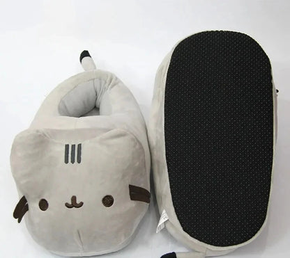 Cartoon Full Covered Cat Slippers Warm Winter Slides Soft Plush Doll Indoor Cute Anime Bedroom Shoes For Man Woman Home Use