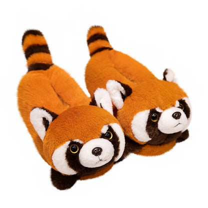 Cute Red Panda Fox Shoes Women Men Winter Slippers Warm Plush Soft Sole Girls Indoor Home Floor Slipper Women Cartoon Footwear