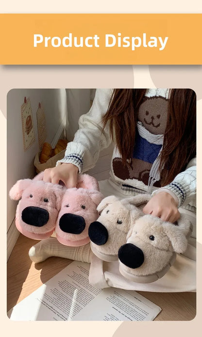 Children's Plush Slippers Anti-Slip Warm Home Indoor Wear Dog Cartoon Soft Soles Comfortable Cotton Slippers for Boys And Girls