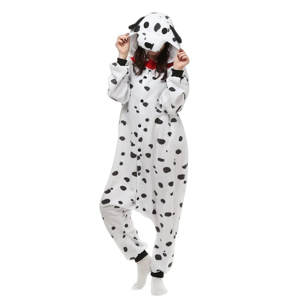 Adults Polar Fleece Kigurumi Women Dalmatian Dog Costume Men Animal Onesies Pajamas Halloween Carnival Party Jumpsuit Clothing