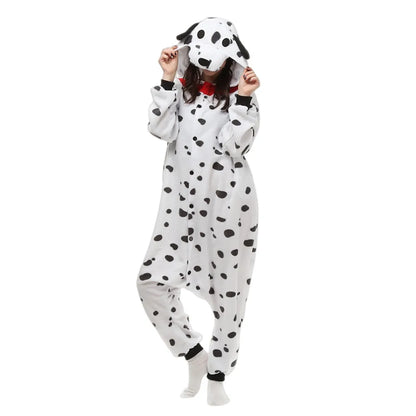 Adults Polar Fleece Kigurumi Women Dalmatian Dog Costume Men Animal Onesies Pajamas Halloween Carnival Party Jumpsuit Clothing
