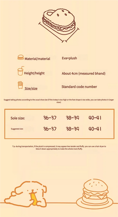 Hamburger cotton slippers for women in winter, new home bag and warm plush couple cotton shoes for women