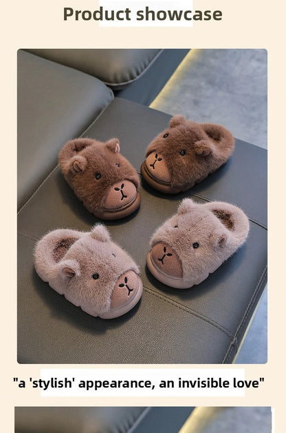 Cute Capybara Cotton Slippers for Children Winter 2025 New Warm Fluffy Home Shoes for Anti Slip Plush Slippers for Children