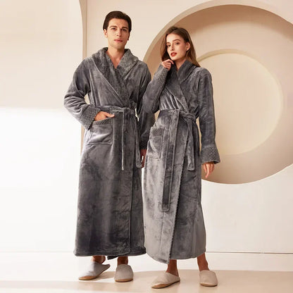 Couple's Oversize Plush Robe Coral Fleece Sleepwear Autumn Winter Home Comfortable Bathrobe for Men And Women