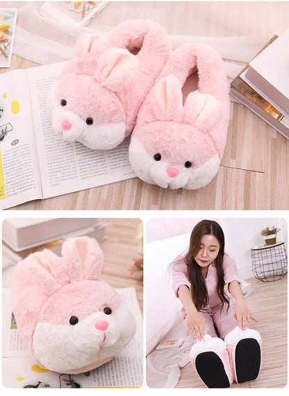 Cute Rabbit Shoes Women Winter Slippers Warm Plush Soft Sole Girls Indoor Home Floor Slipper Pink Color Ladies Cartoon Footwear