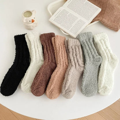 5 Pairs Coral Fleece Winter Socks Men Thick Warm Long Crew Socks Thermal  Cozy Fluffy Sleeping Socks Boys