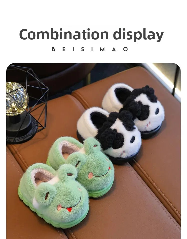 Thickened Cotton Slippers for Children Indoor Outdoor Home Wear Warm Booties with Heel for Boys And Girls in Winter