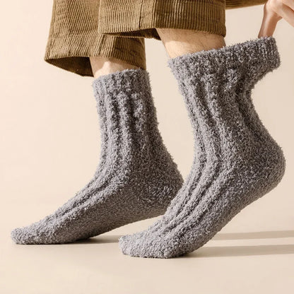 5 Pairs Coral Fleece Winter Socks Men Thick Warm Long Crew Socks Thermal  Cozy Fluffy Sleeping Socks Boys