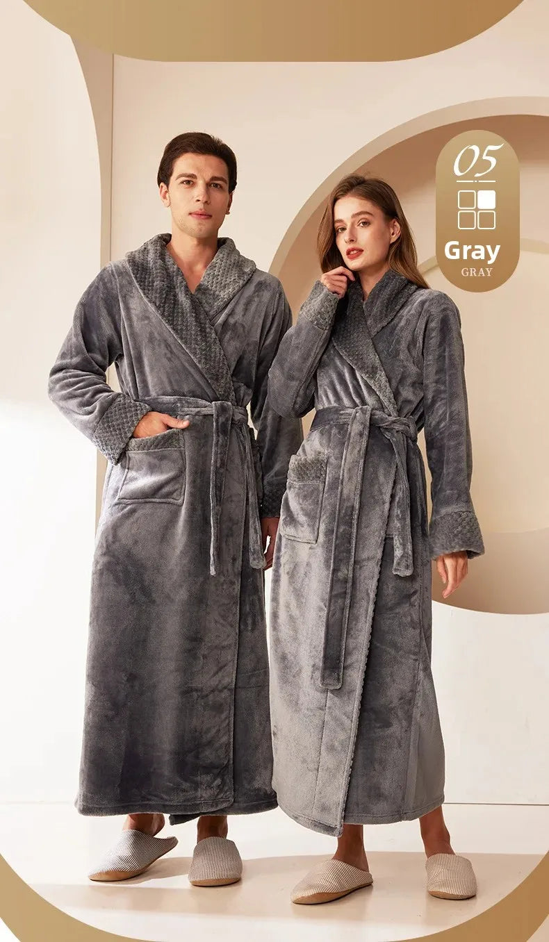 Couple's Oversize Plush Robe Coral Fleece Sleepwear Autumn Winter Home Comfortable Bathrobe for Men And Women
