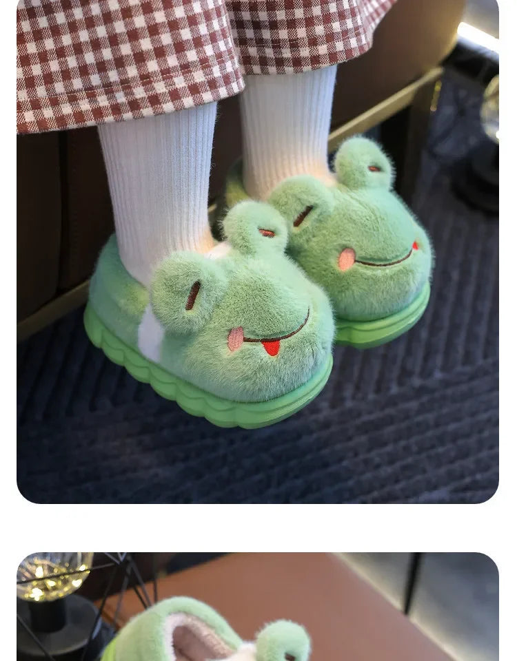 Thickened Cotton Slippers for Children Indoor Outdoor Home Wear Warm Booties with Heel for Boys And Girls in Winter