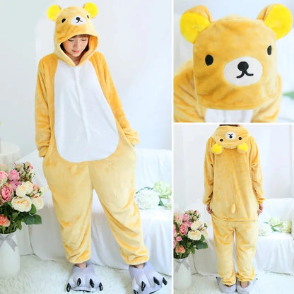 Kigurumi Unisex Frog Bear Cosplay Animal Onesie Women Halloween Costume Christmas One Piece Pajamas Set Winter Flannel Sleepwear